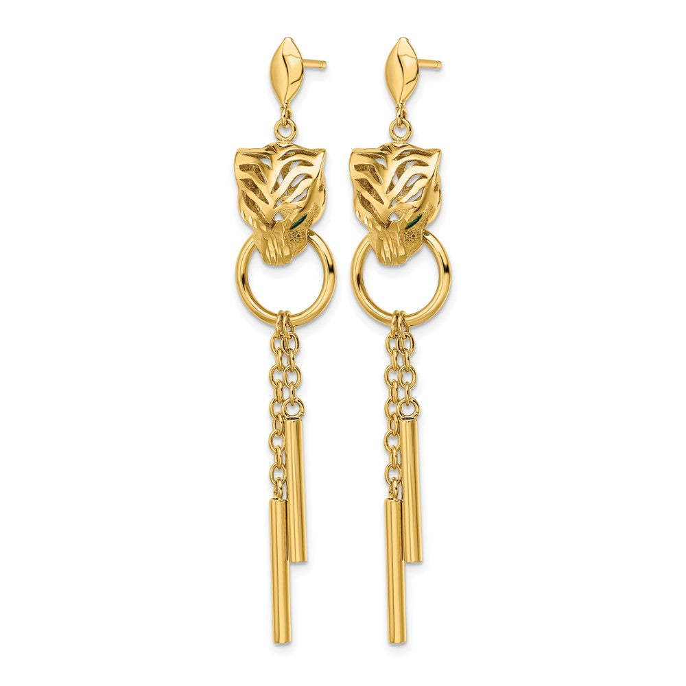 Leslie's 14k Polished Green Enamel Tiger Post Dangle Earrings - Product Photo