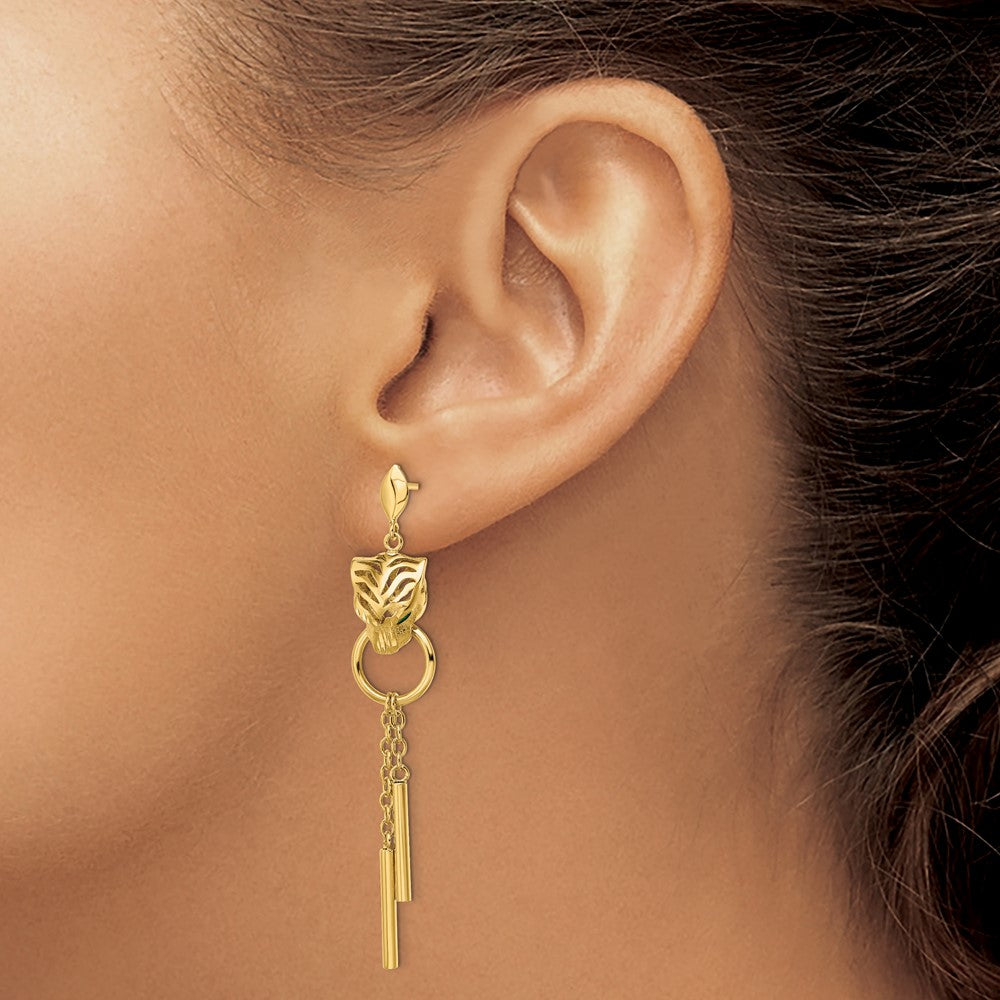 Leslie's 14k Polished Green Enamel Tiger Post Dangle Earrings - Product Photo