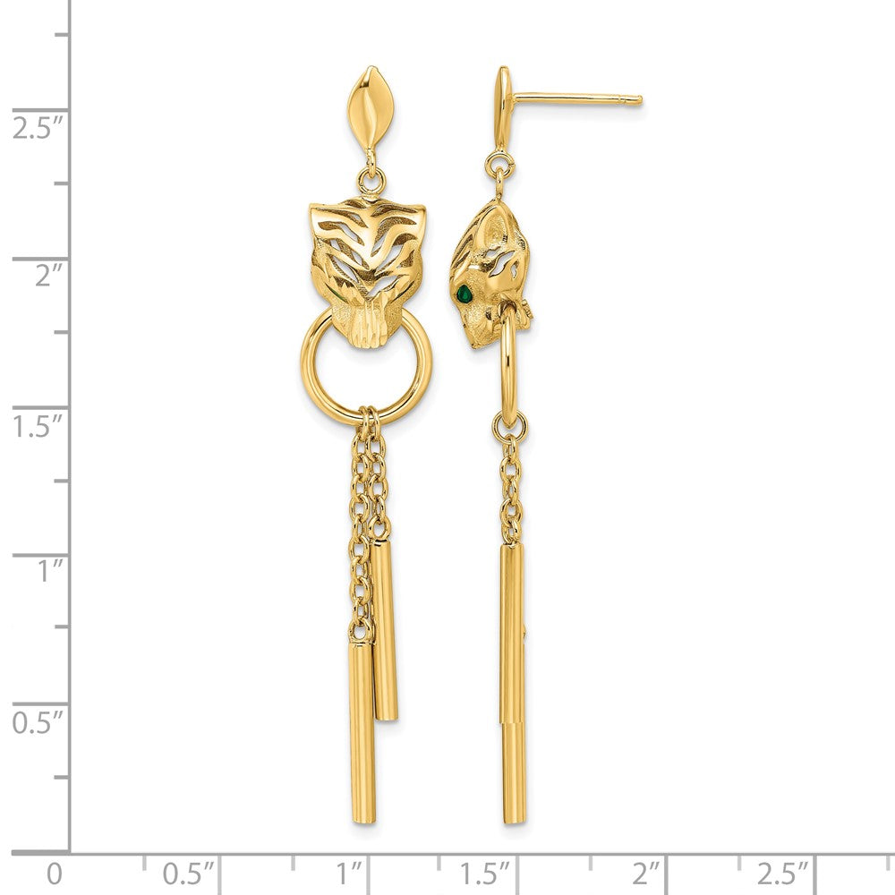 Leslie's 14k Polished Green Enamel Tiger Post Dangle Earrings - Product Photo