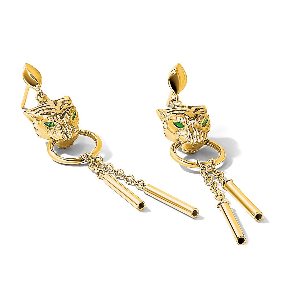 Leslie's 14k Polished Green Enamel Tiger Post Dangle Earrings - Product Photo