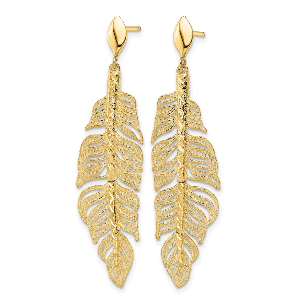 Leslie's 14k Polished D/C Textured Leaf Post Dangle Earrings - Product Photo