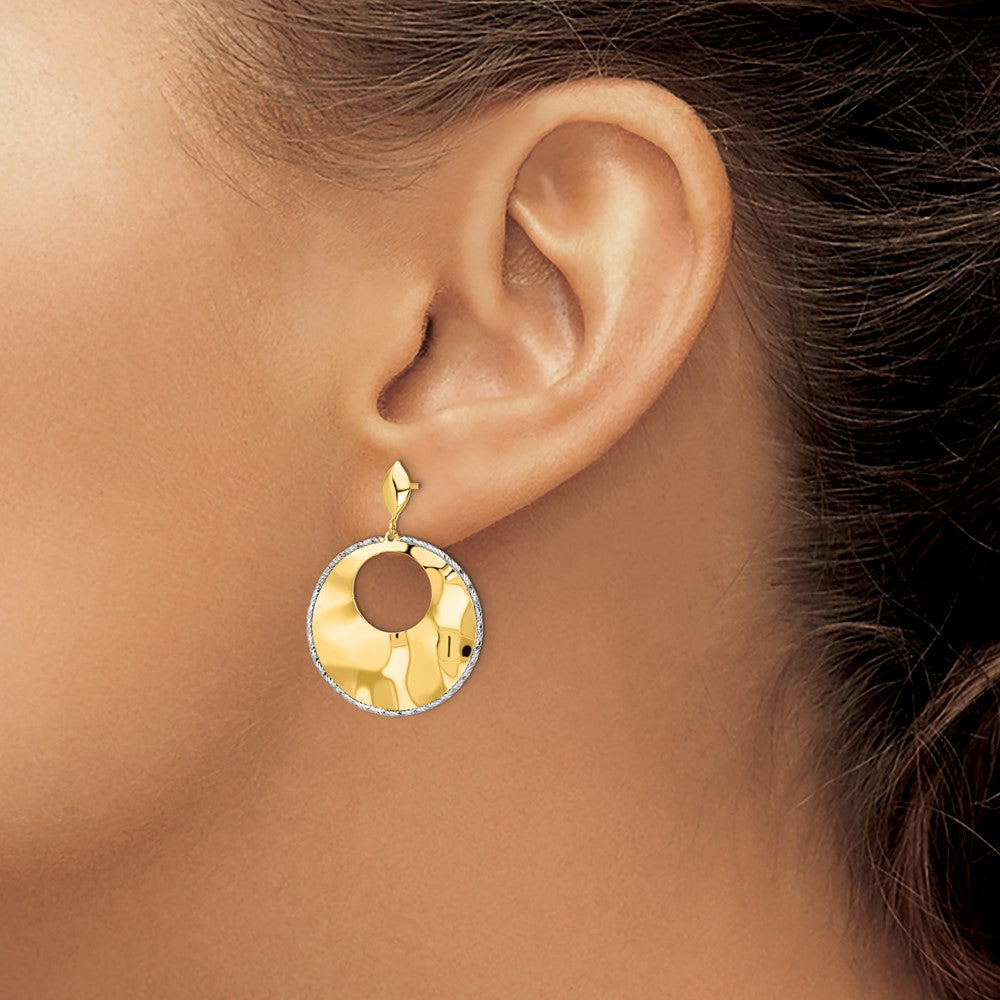 Leslie's 14k Two-tone Polished Textured Post Dangle Earrings - Product Photo