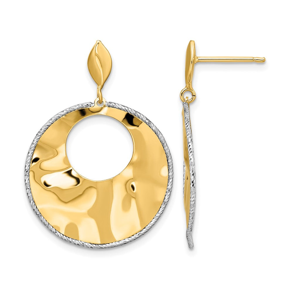 14K Two-tone Polished Textured Post Dangle Earrings
