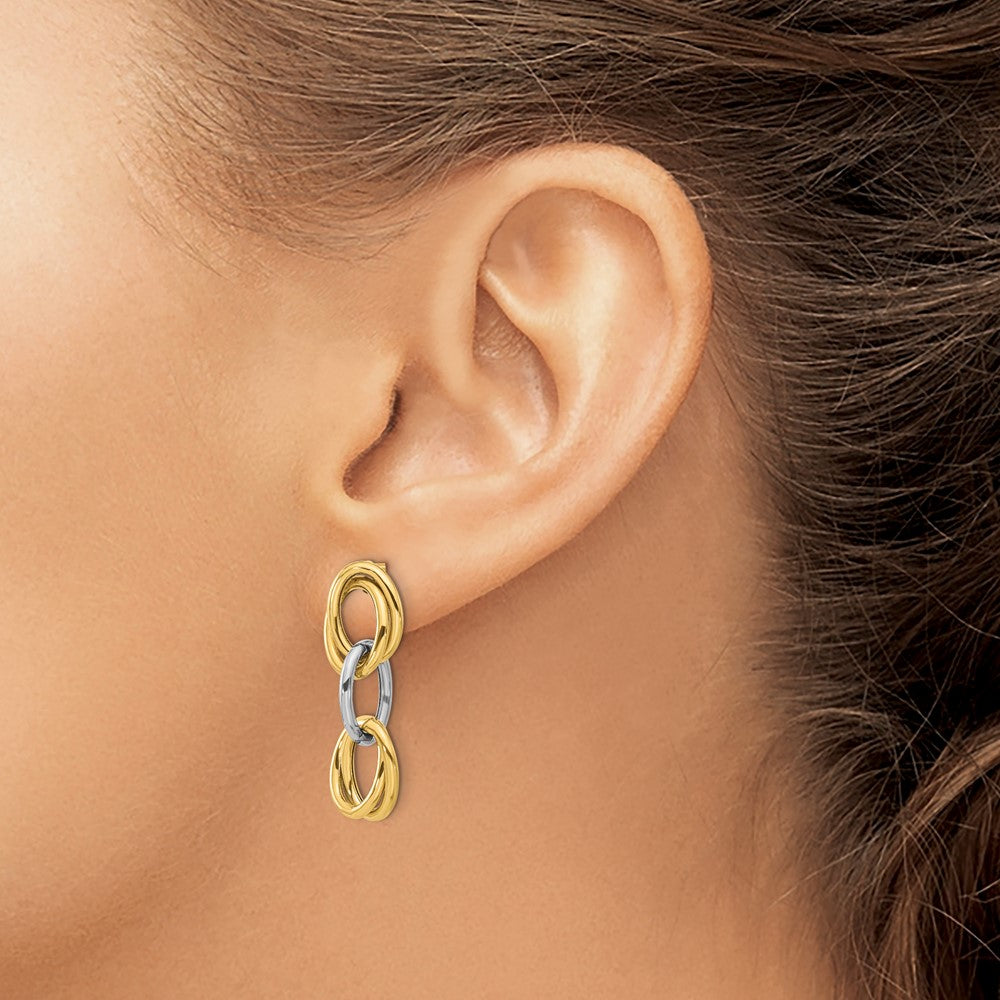 Leslie's 14K with Rhodium Polished Ovals Dangle Earrings - Product Photo