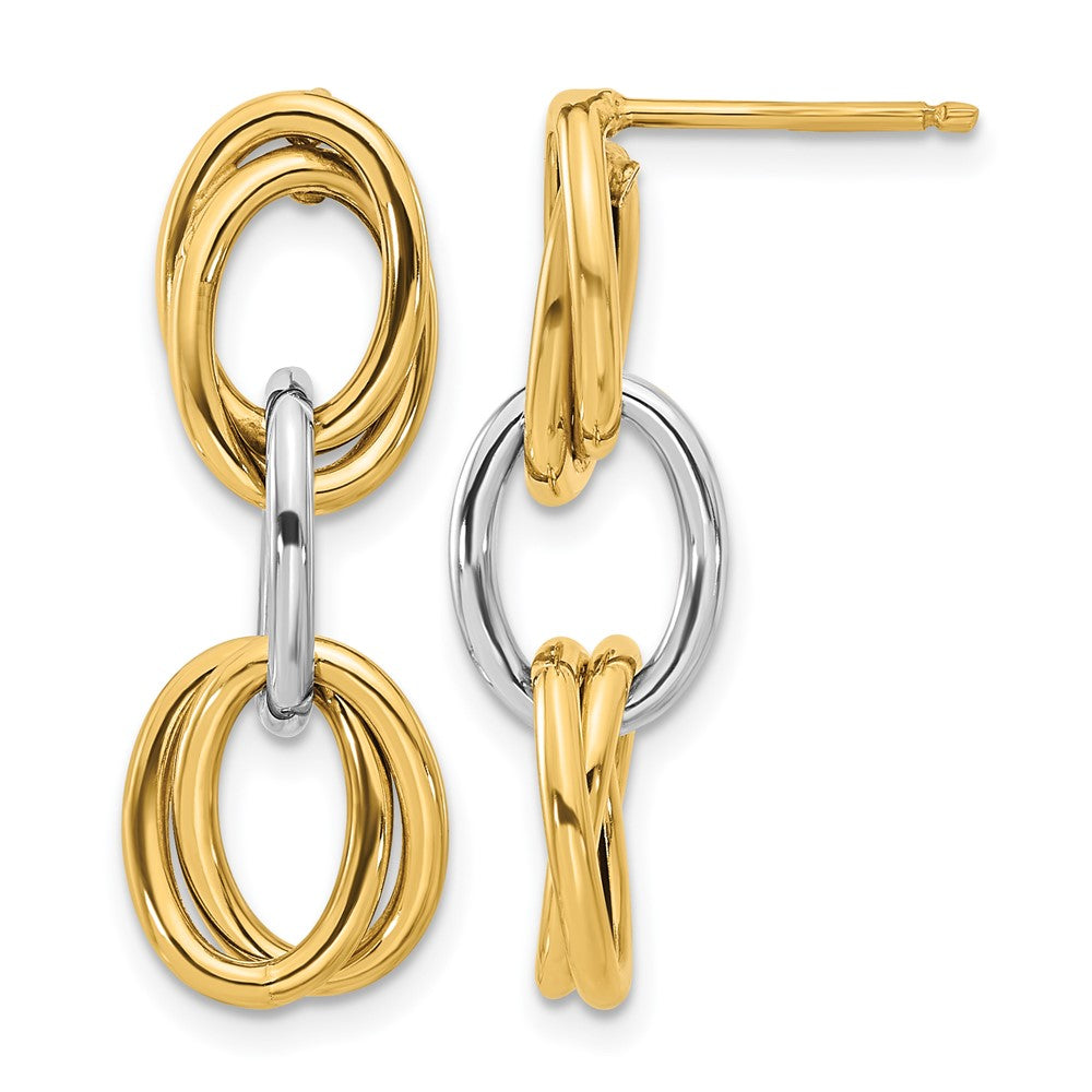 14K Yellow & Rhodium with Rhodium Polished Ovals Dangle Earrings