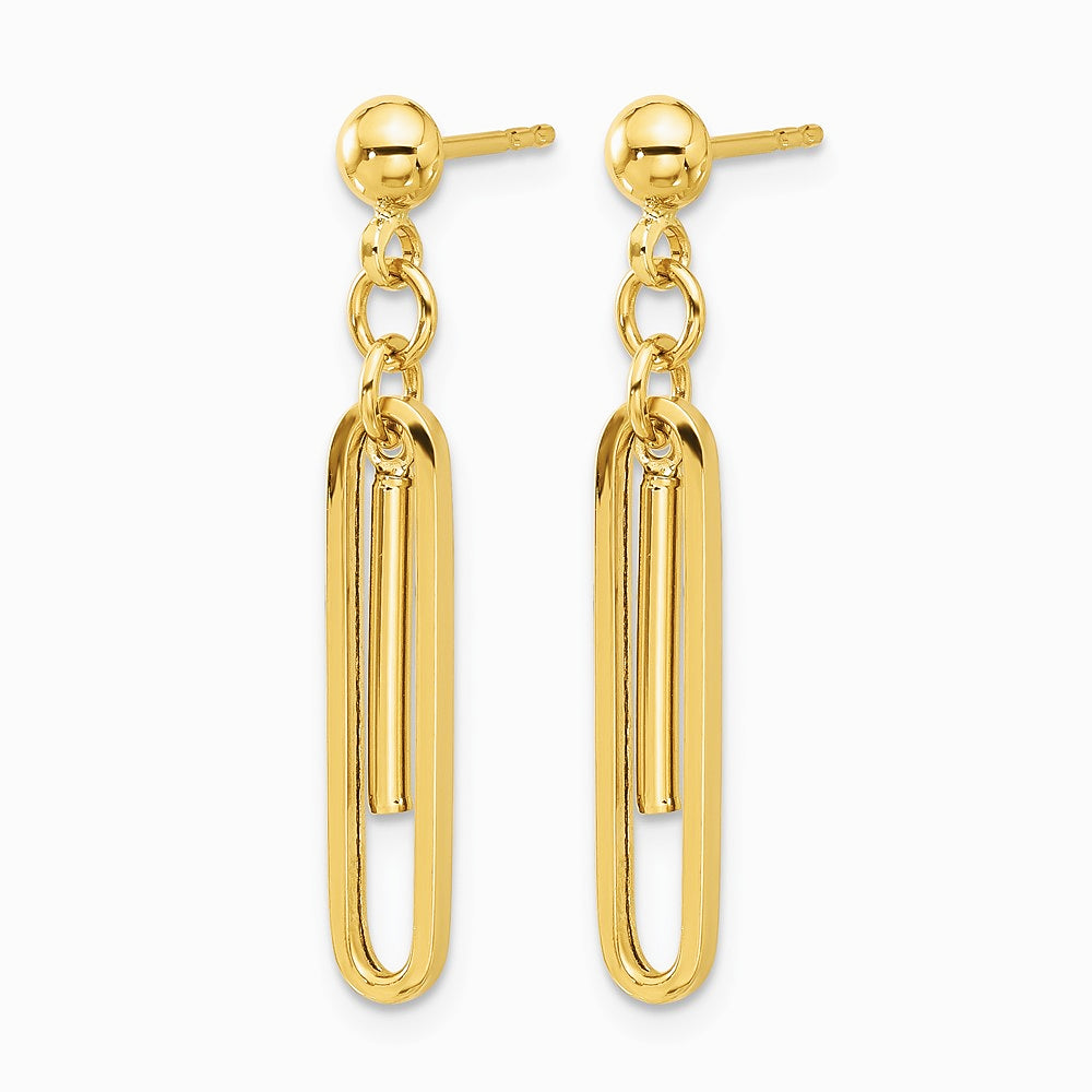 14K Yellow Gold Polished Paperclip Dangle Earrings - Product Photo