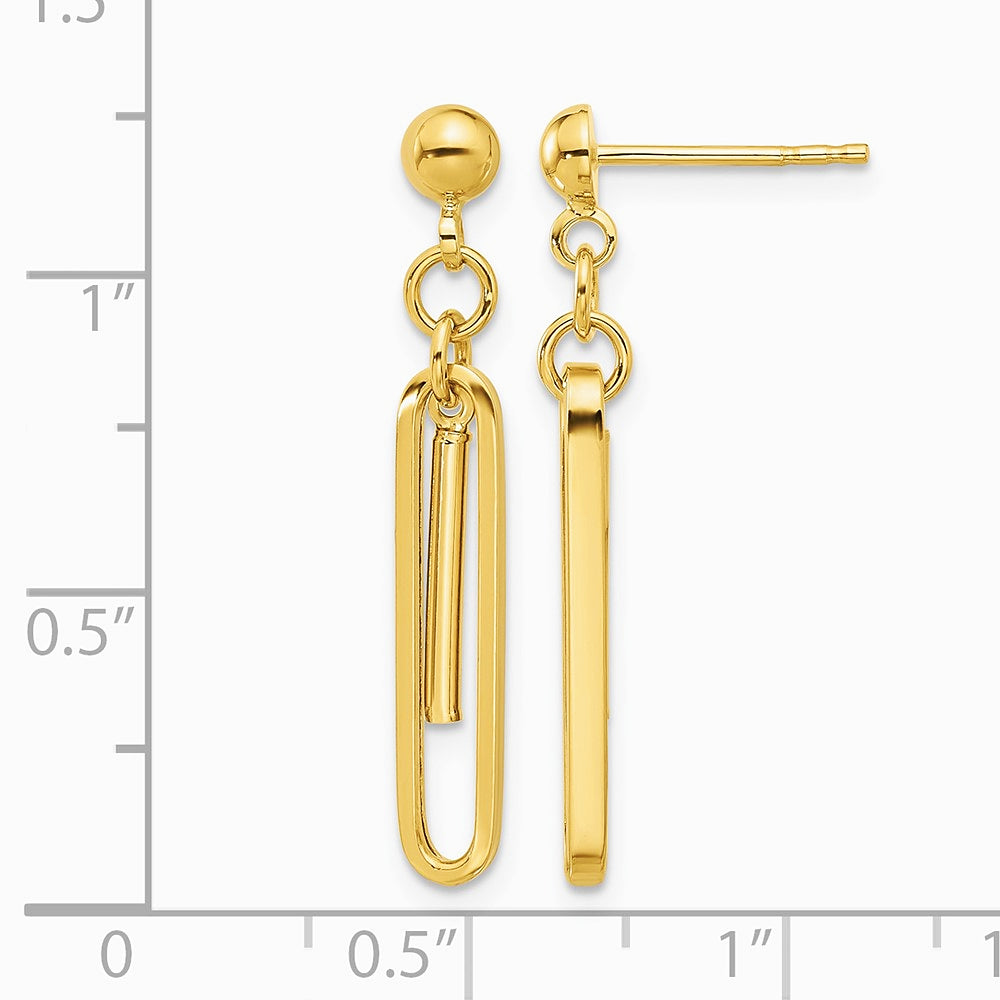 14K Yellow Gold Polished Paperclip Dangle Earrings - Product Photo
