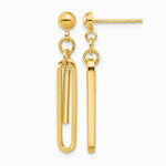 14K Yellow Gold Polished Paperclip Dangle Earrings - Product Photo