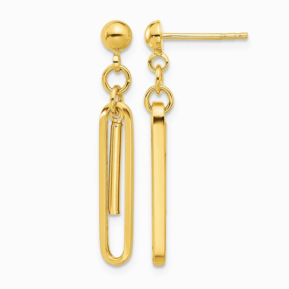 14K Yellow Gold Polished Paperclip Dangle Earrings - Product Photo