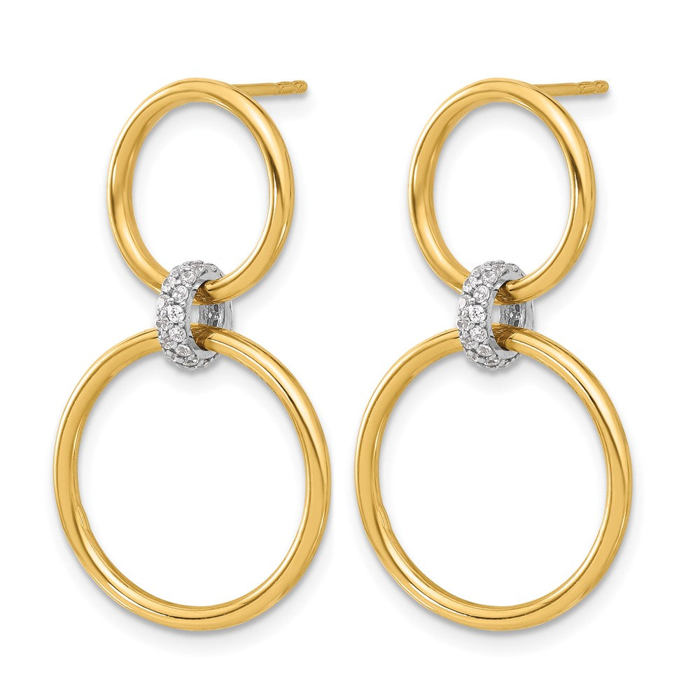 Leslie's 14K Two-tone Polished CZ Circles Dangle Post Earrings - Product Photo