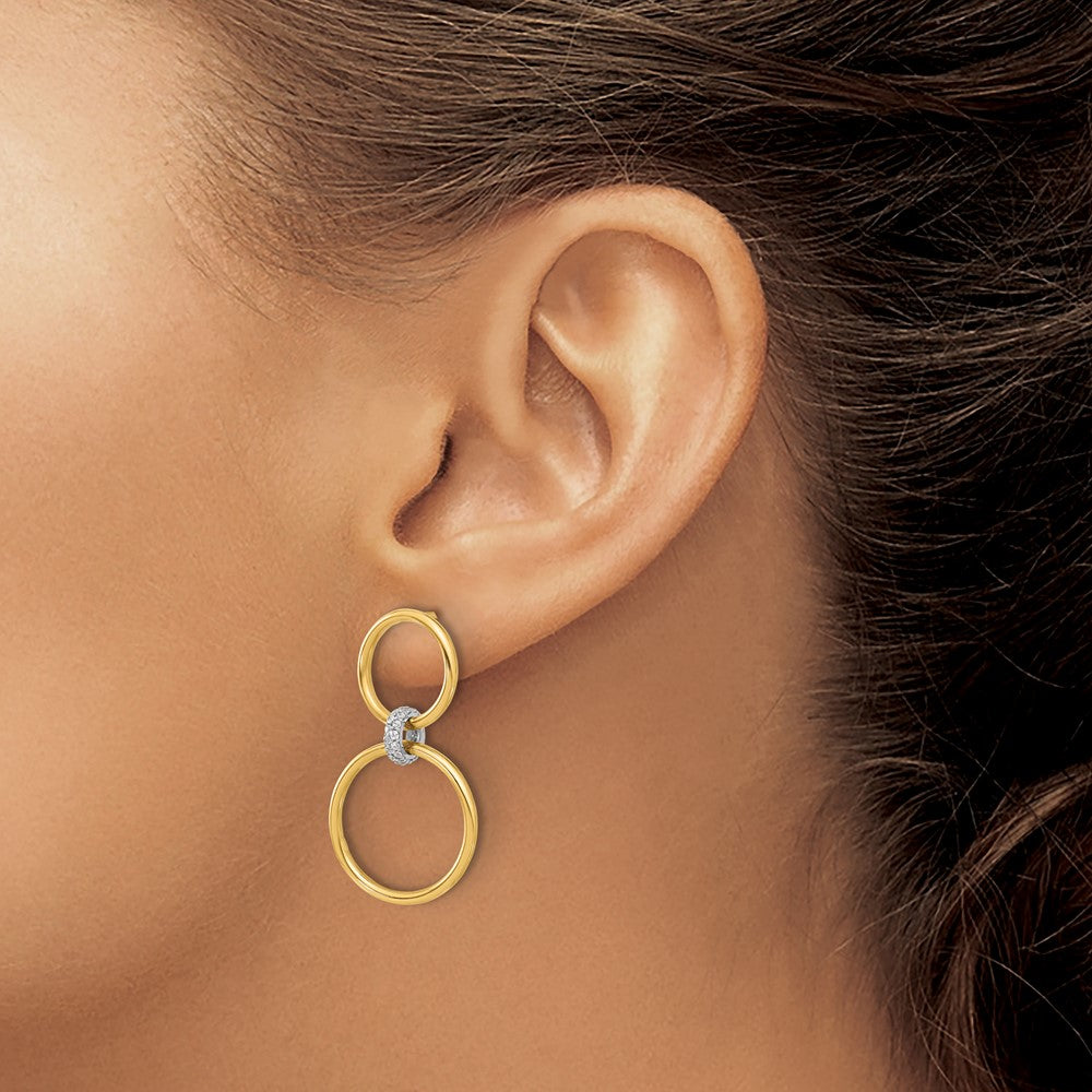 Leslie's 14K Two-tone Polished CZ Circles Dangle Post Earrings - Product Photo