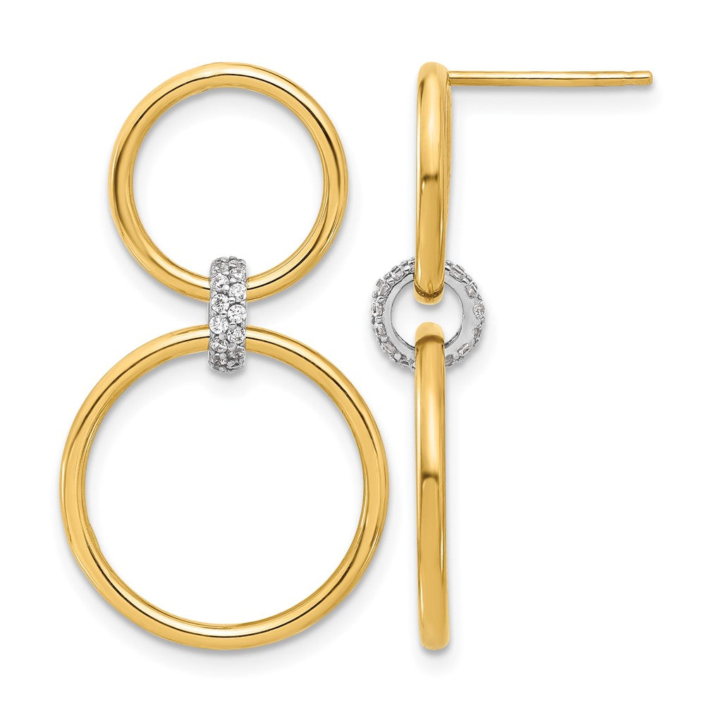 14K Two-tone Polished CZ Circles Dangle Post Earrings