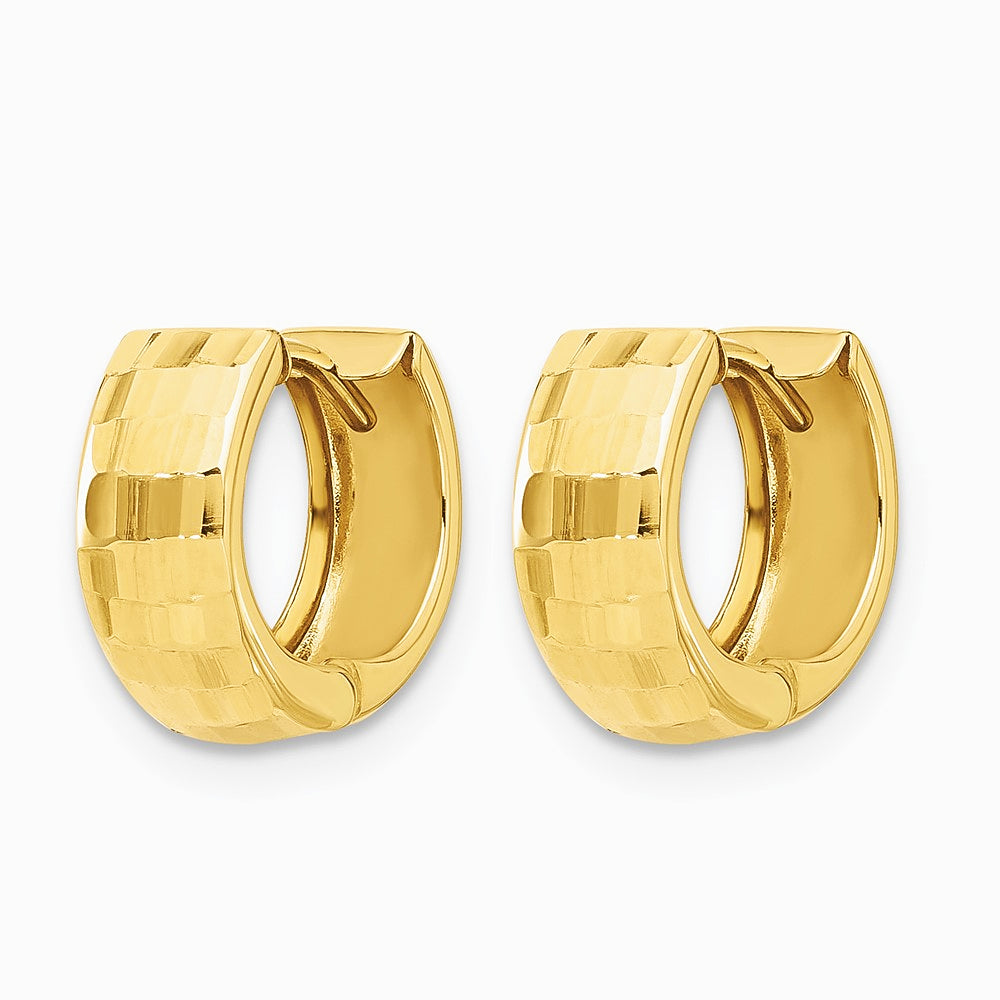 14K Yellow Gold Polished and Diamond-cut Huggie Hoop Earrings - Product Photo