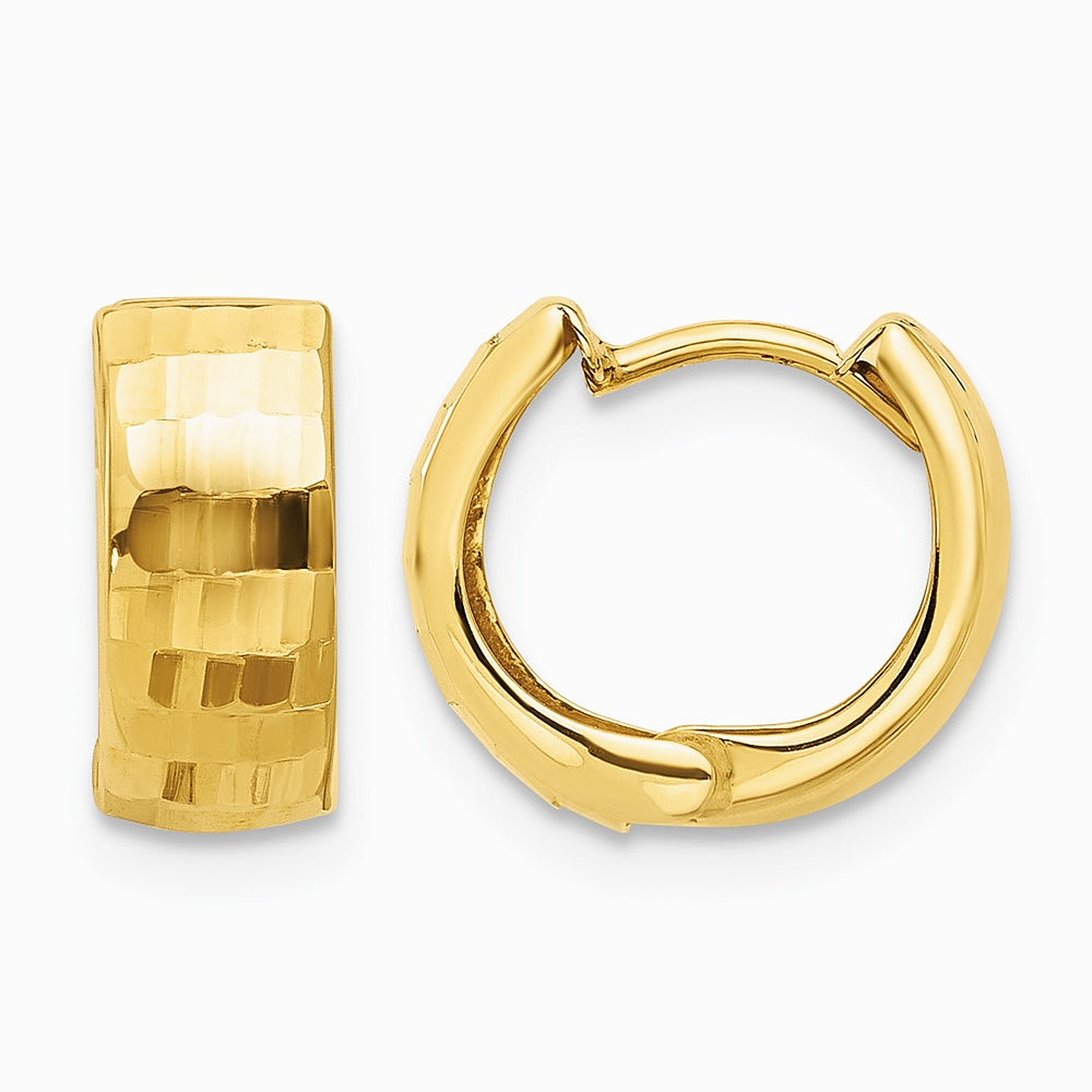 14K Yellow Gold Polished and Diamond-cut Huggie Hoop Earrings - Product Photo