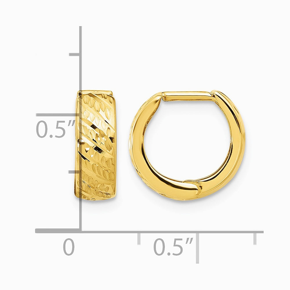 14K Yellow Gold Polished and Diamond-cut Huggie Hoop Earrings - Product Photo
