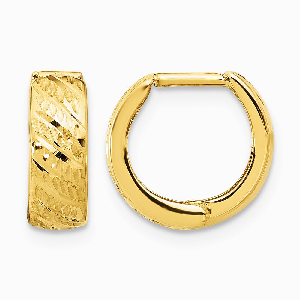 14K Yellow Gold Polished and Diamond-cut Huggie Hoop Earrings - Product Photo