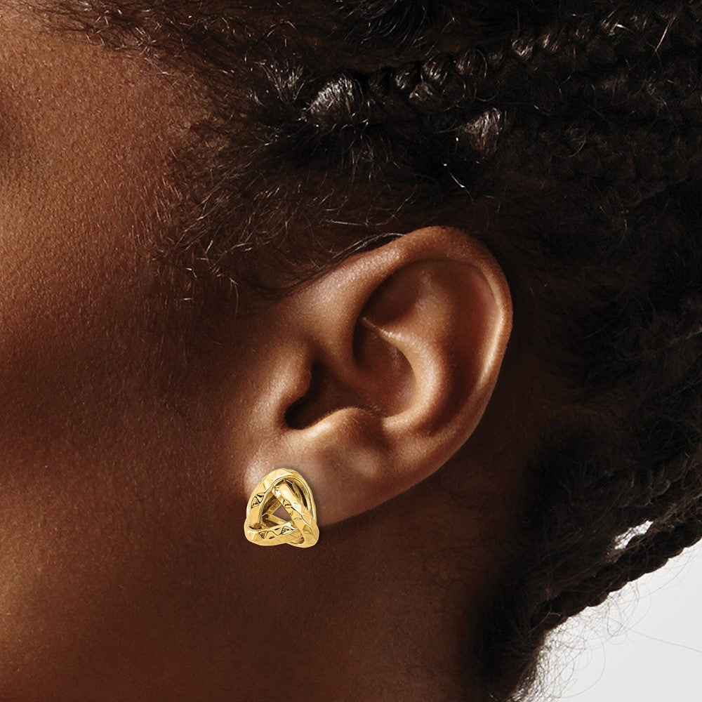 Leslie's 14K Polished and Diamond-cut Triangle Love Knot Post Earrings - Product Photo