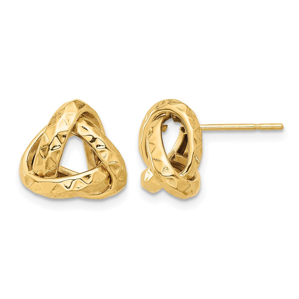 14K Yellow Gold Polished and Diamond-cut Triangle Love Knot Post Earrings