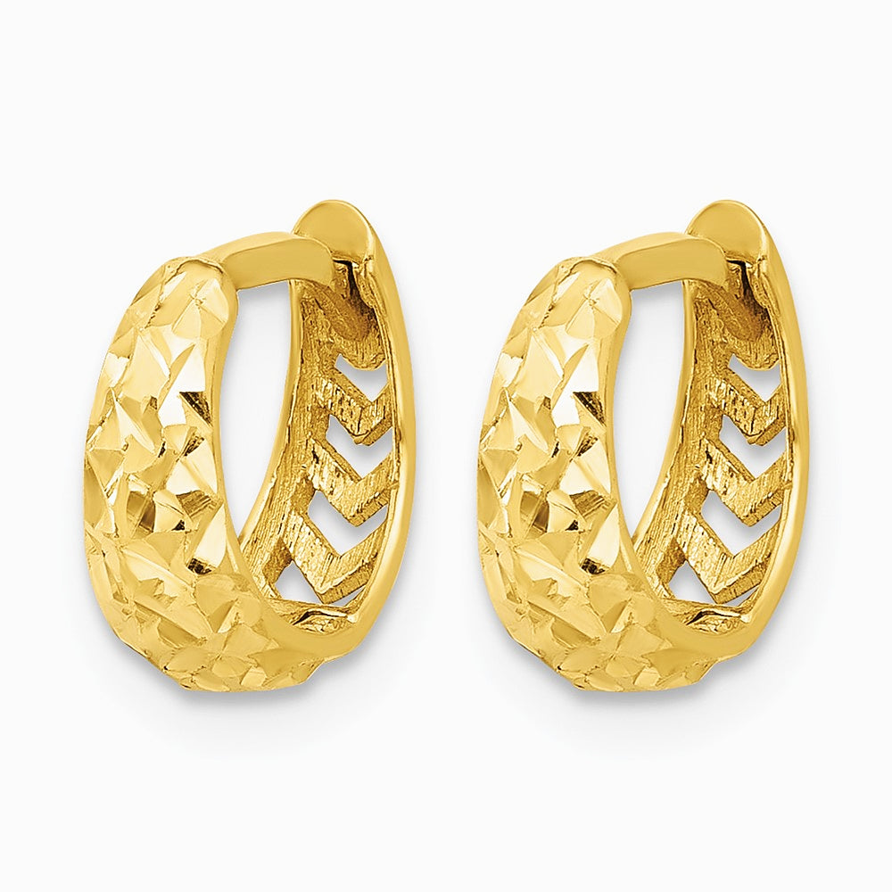 14K Yellow Gold Polished and Diamond-cut Huggie Hoop Earrings - Product Photo