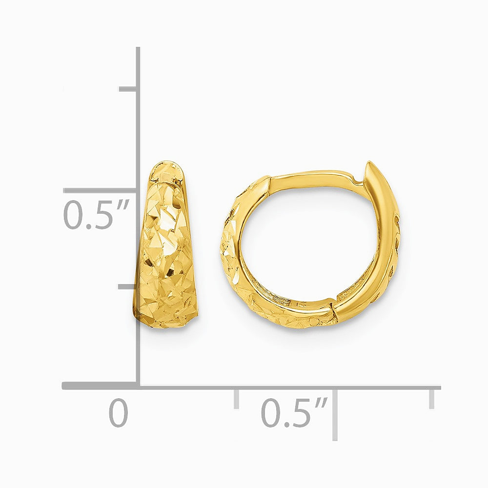 14K Yellow Gold Polished and Diamond-cut Huggie Hoop Earrings - Product Photo