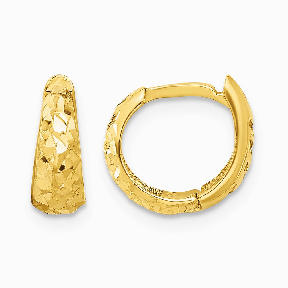 14K Yellow Gold Polished and Diamond-cut Huggie Hoop Earrings - Product Photo