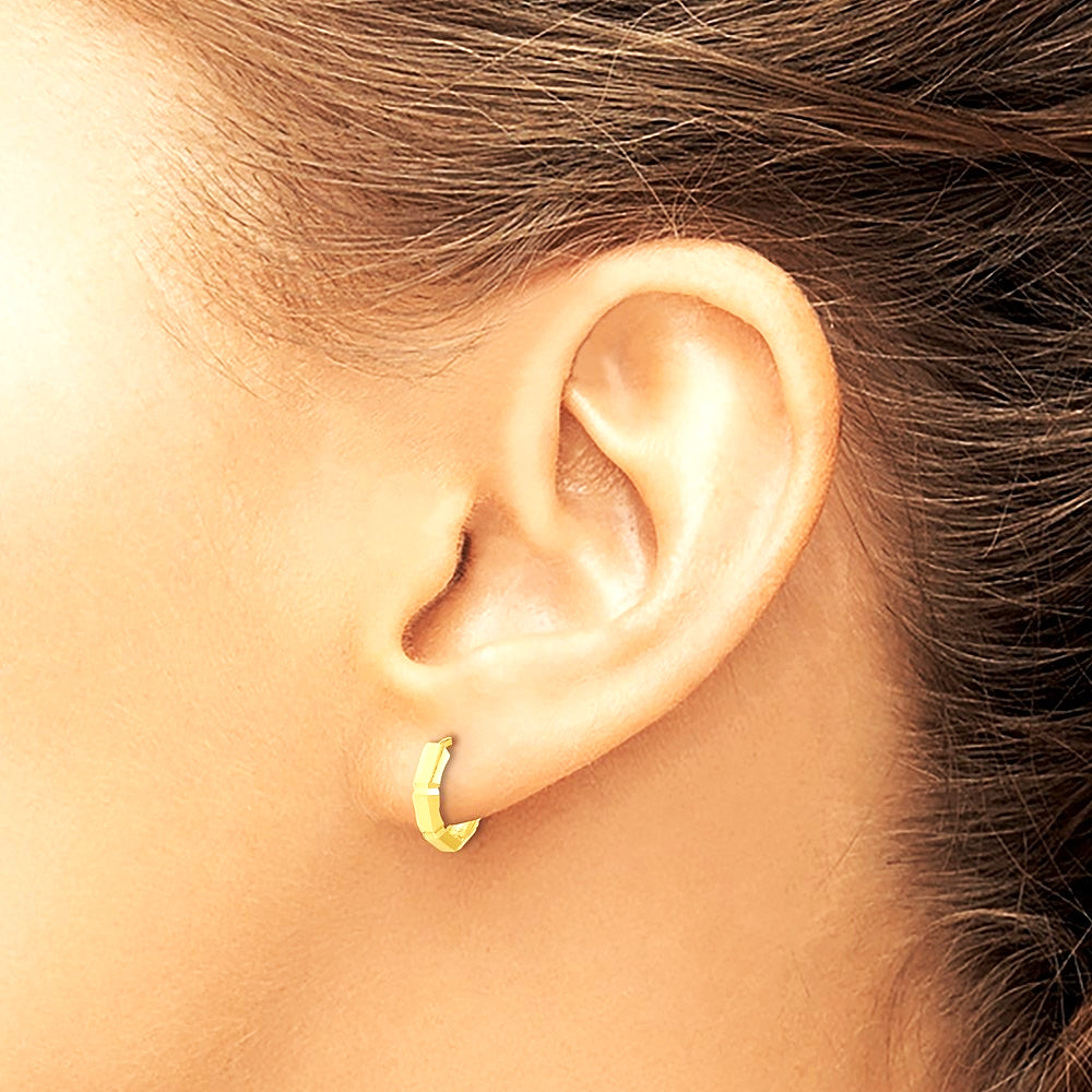 14K Yellow Gold Polished and Diamond-cut Huggie Hoop Earrings - Product Photo