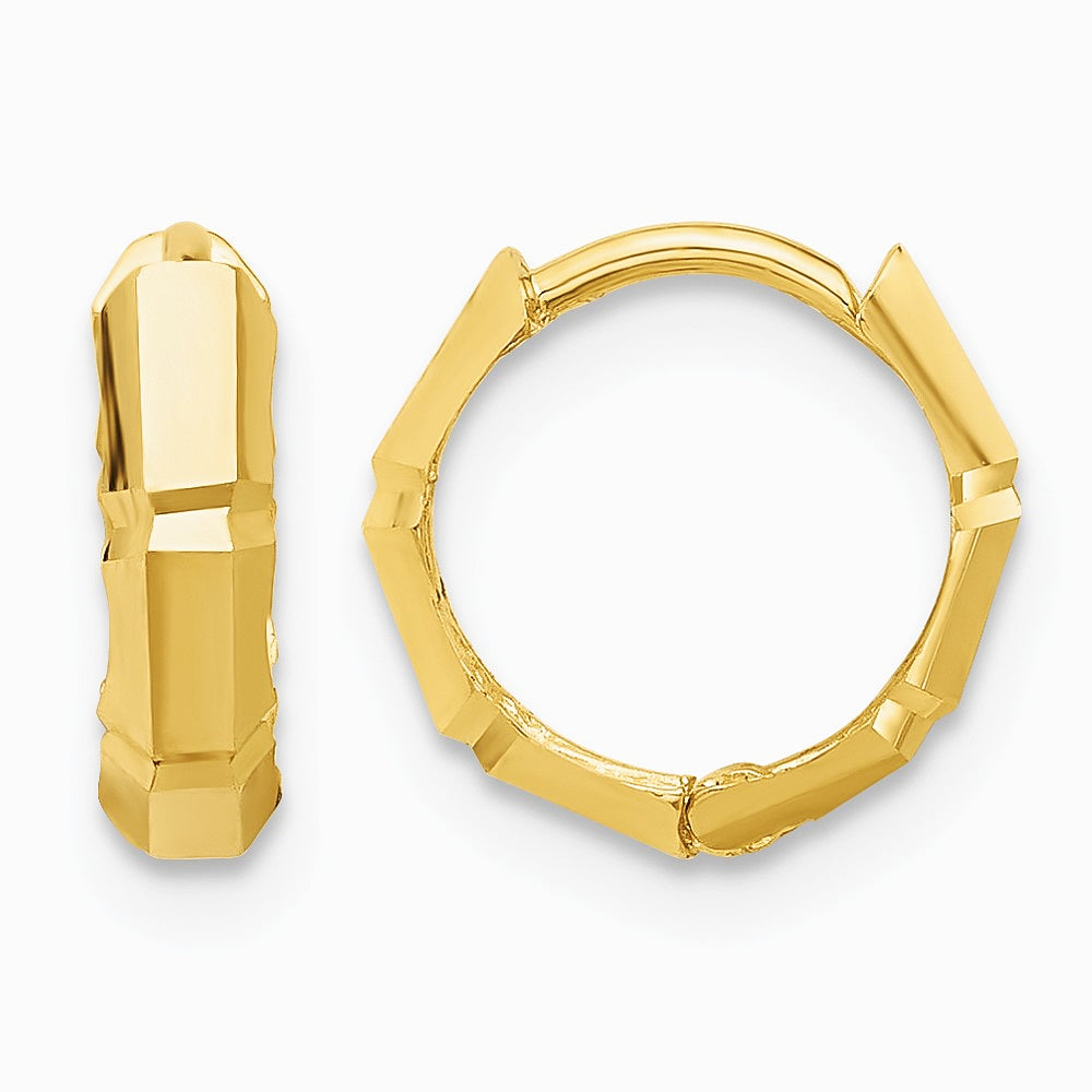 14K Yellow Gold Polished and Diamond-cut Huggie Hoop Earrings - Product Photo
