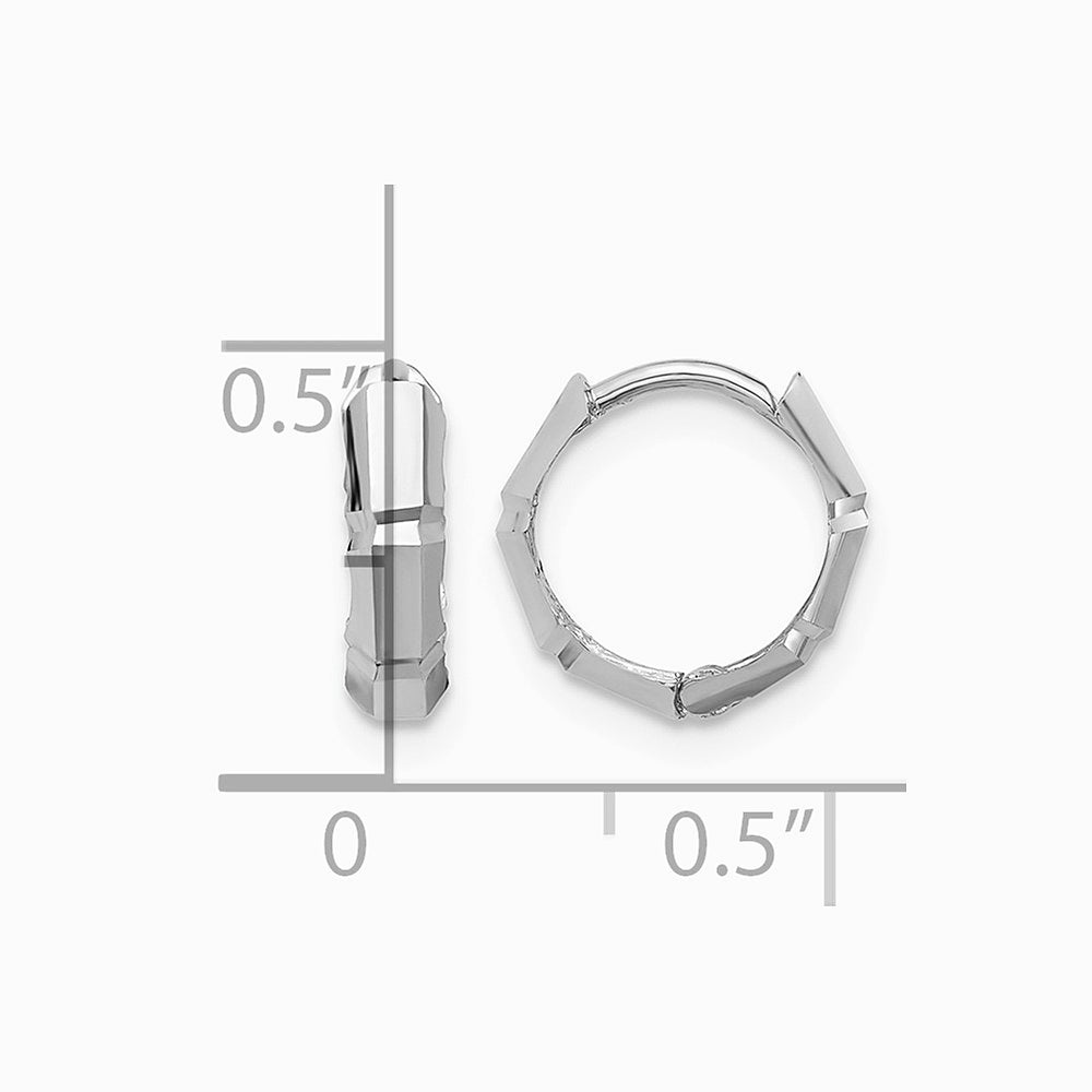 14K White Gold Polished/Diamond-cut Huggie Hoop Earrings - Product Photo