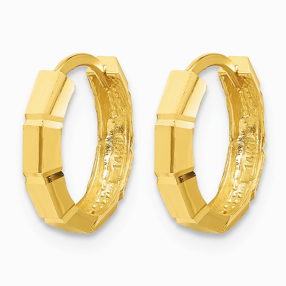 14K Yellow Gold Polished and Diamond-cut Huggie Hoop Earrings - Product Photo