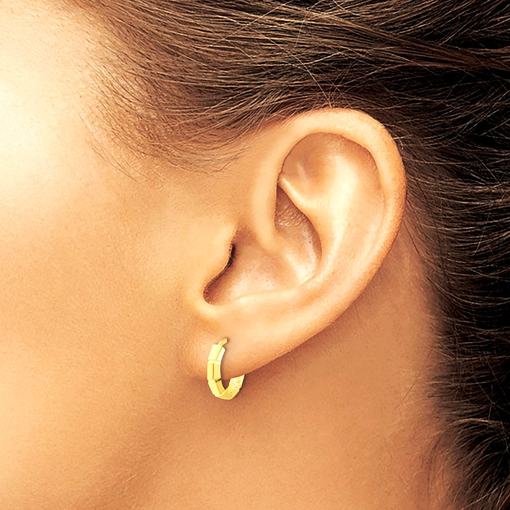 14K Yellow Gold Polished and Diamond-cut Huggie Hoop Earrings - Product Photo