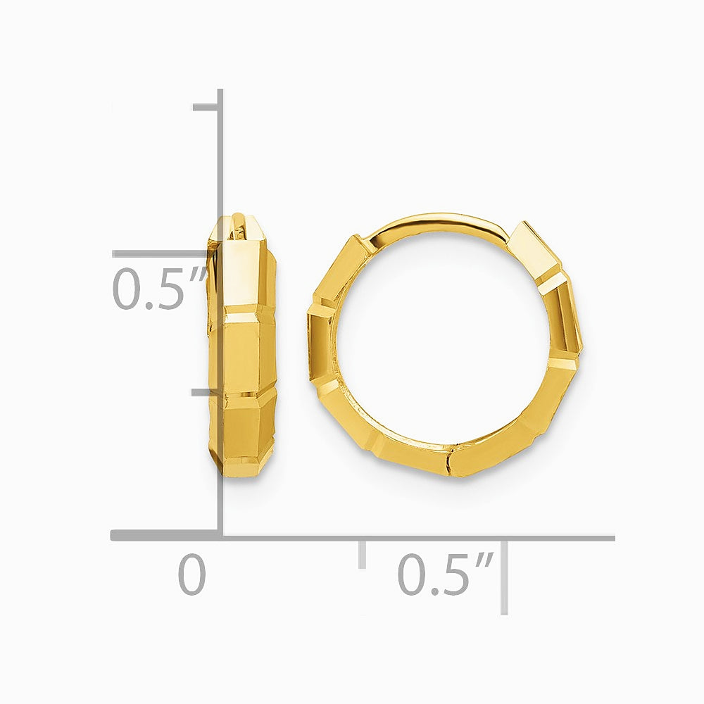 14K Yellow Gold Polished and Diamond-cut Huggie Hoop Earrings - Product Photo