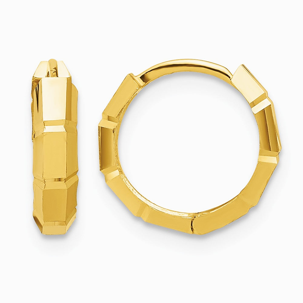 14K Yellow Gold Polished and Diamond-cut Huggie Hoop Earrings - Product Photo
