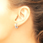 14K White Gold Polished/Diamond-cut Huggie Hoop Earrings - Product Photo