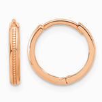 14K Rose Gold Polished and Textured Huggie Hoop Earrings - Product Photo
