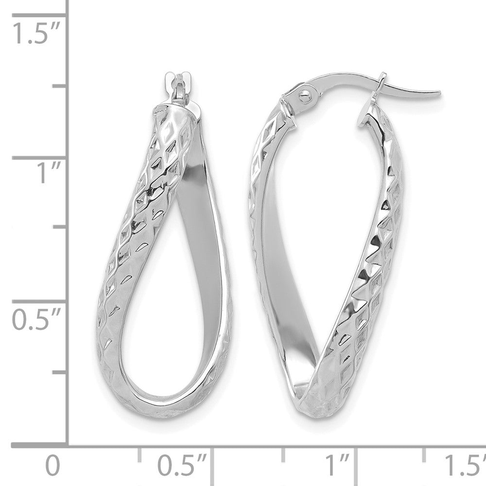 Leslie's 14K w/ White Rhodium Plating Polished & D/C Twist Hoop Earrings - Product Photo