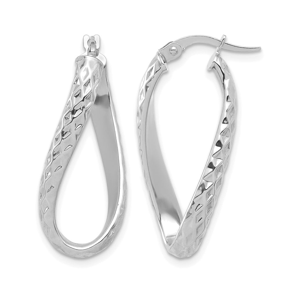 14K Yellow & RH w/ White RH Plating Polished & Diamond-Cut Twist Hoop Earrings