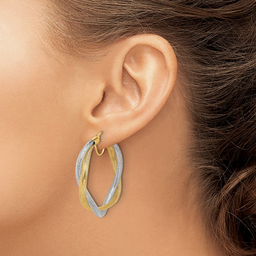 Leslie's 14K w/Rhodium Braided Mesh Stretch Hoop Earrings - Product Photo