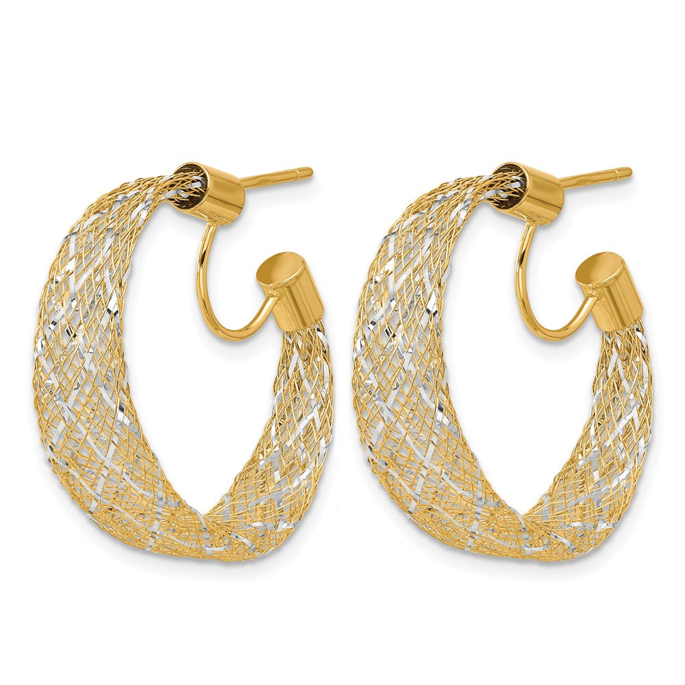14K Yellow & Rhodium with Rhodium Braided Mesh Stretch Post Hoop Earrings - Product Photo