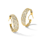 14K Yellow & Rhodium with Rhodium Braided Mesh Stretch Post Hoop Earrings - Product Photo
