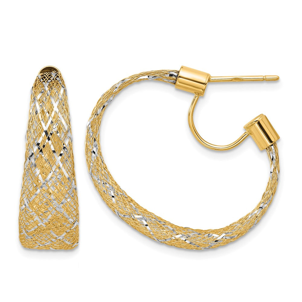 14K Yellow & Rhodium with Rhodium Braided Mesh Stretch Post Hoop Earrings - Product Photo