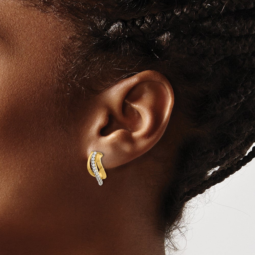 Leslie's 14K Polished with Crystals Fancy Wave Hoop Earrings - Product Photo
