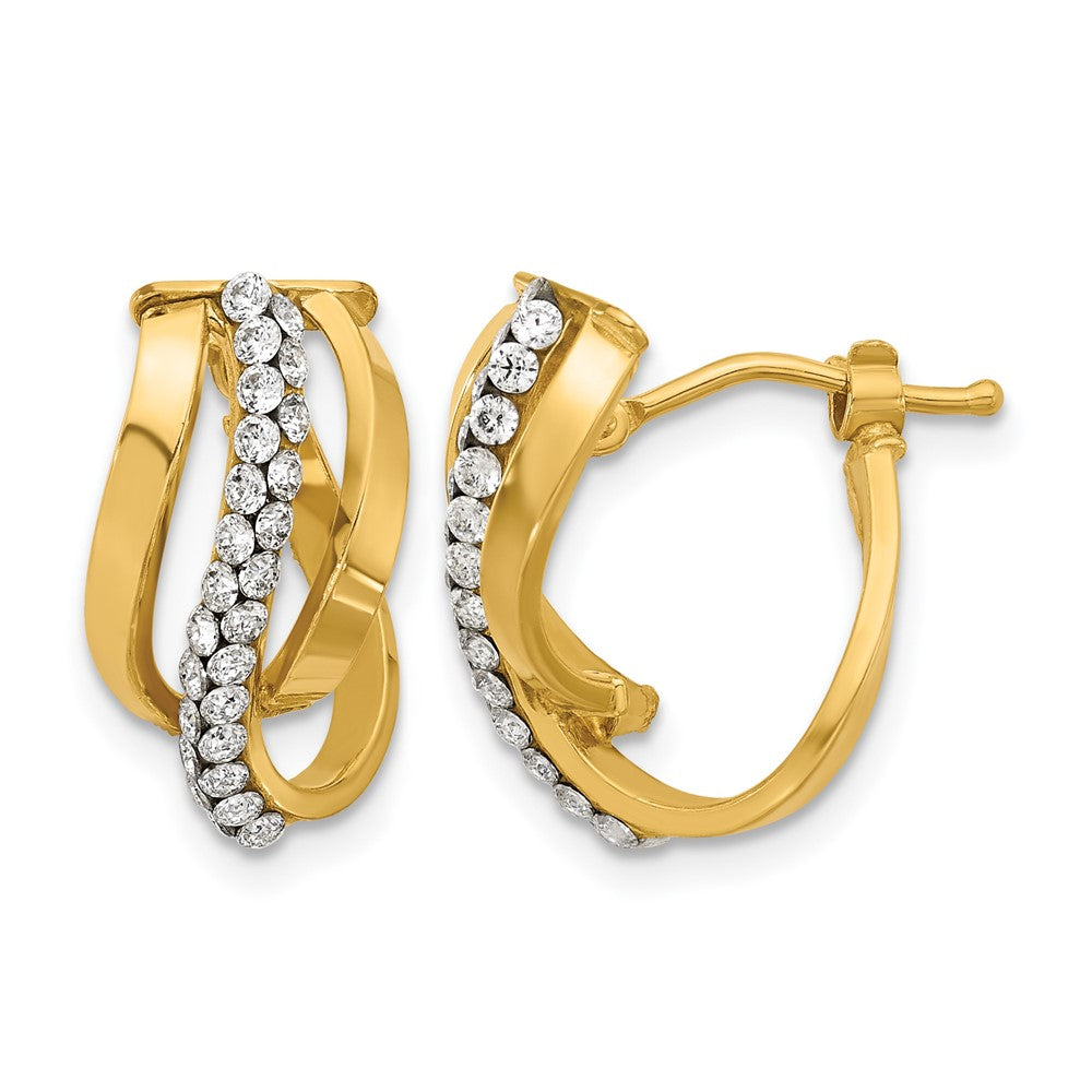 Leslie's 14K Polished with Crystals Fancy Wave Hoop Earrings - Product Photo