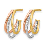 Leslie's 14K White RH/ Rose GP Textured 3 Row J-Hoop Post Earrings - Product Photo