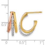 Leslie's 14K White RH/ Rose GP Textured 3 Row J-Hoop Post Earrings - Product Photo