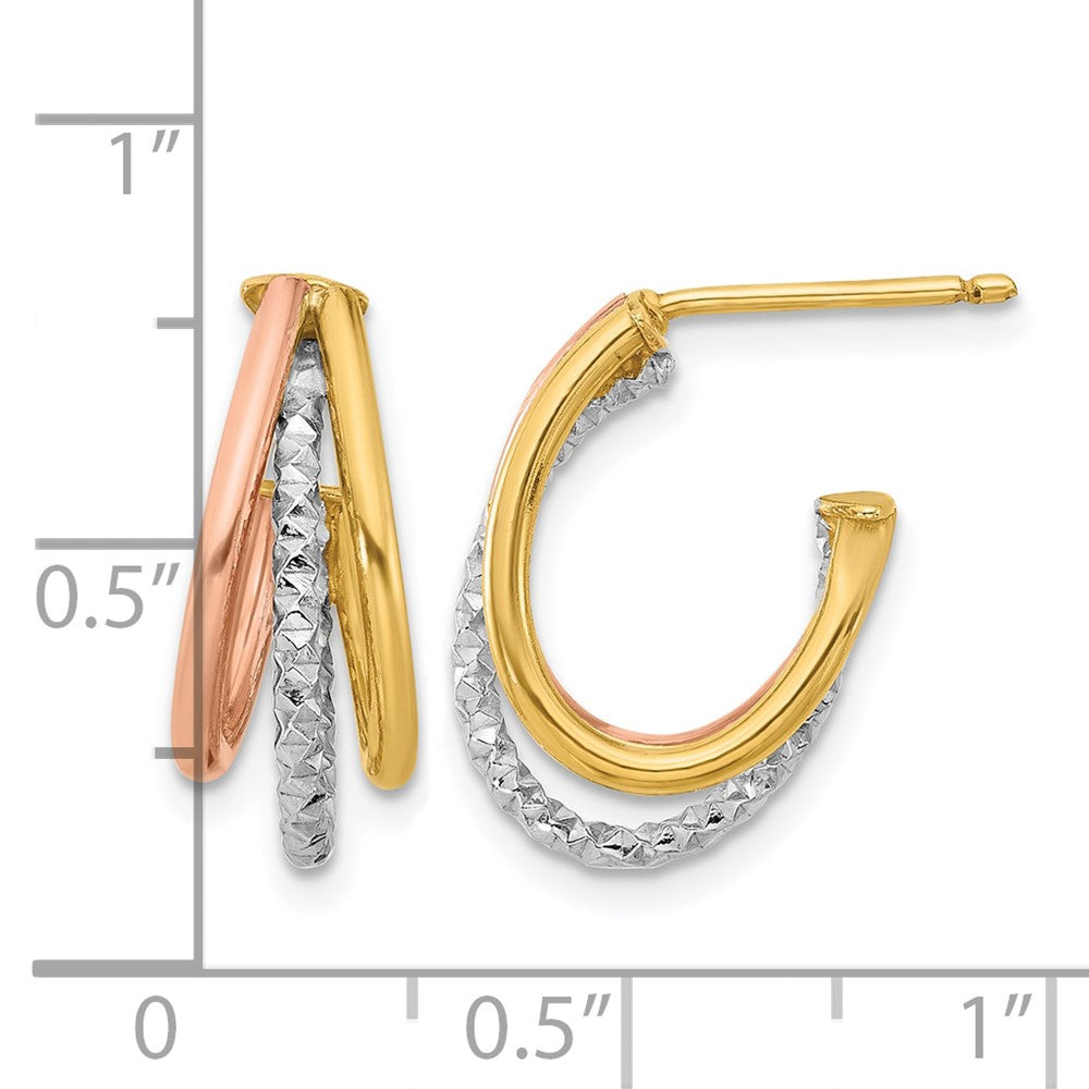 Leslie's 14K White RH/ Rose GP Textured 3 Row J-Hoop Post Earrings - Product Photo