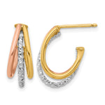 Leslie's 14K White RH/ Rose GP Textured 3 Row J-Hoop Post Earrings - Product Photo