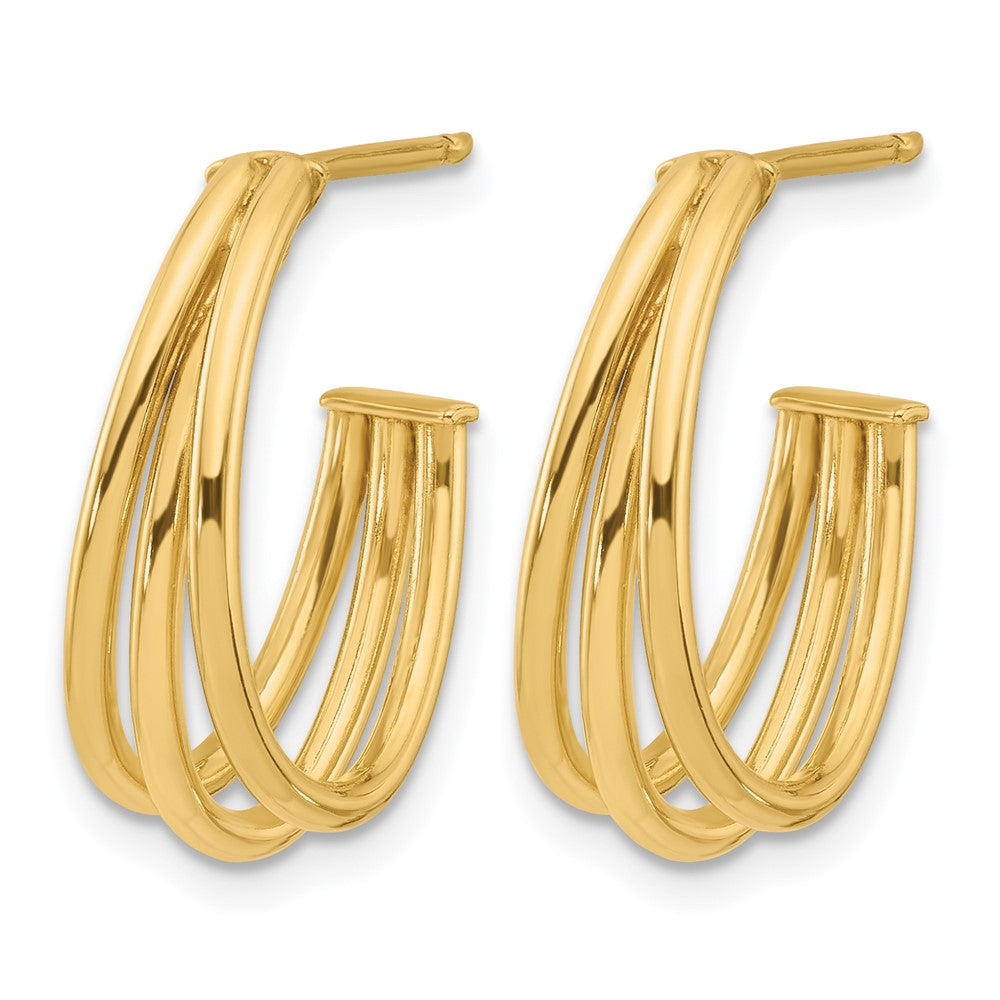 Leslie's 14K Polished 3-Row J-Hoop Post Earrings - Product Photo