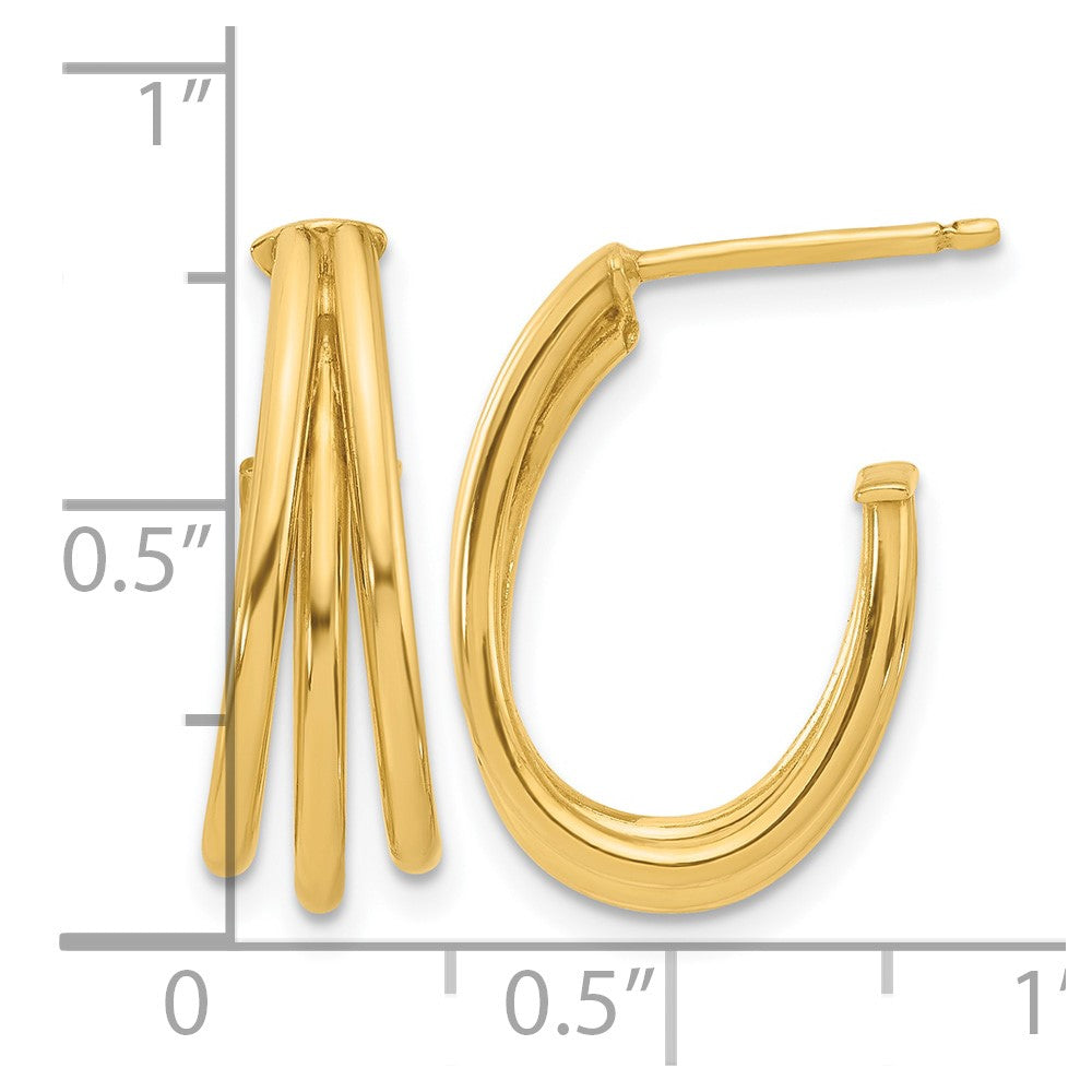 Leslie's 14K Polished 3-Row J-Hoop Post Earrings - Product Photo