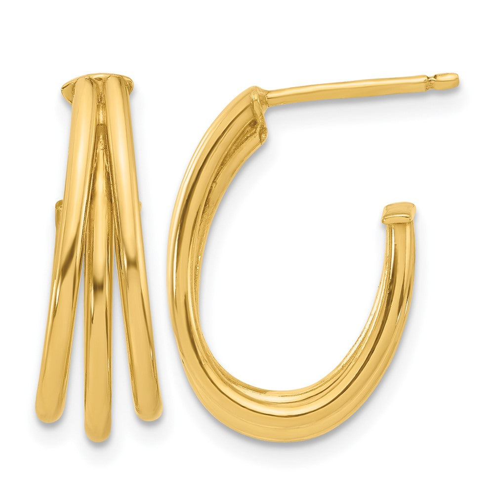 Leslie's 14K Polished 3-Row J-Hoop Post Earrings - Product Photo