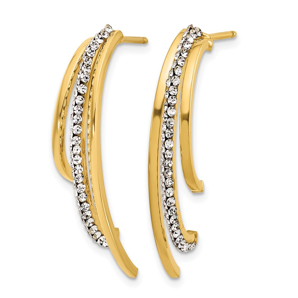 Leslie's 14K Polished with Crystals 3-Row Drop Post Earrings - Product Photo
